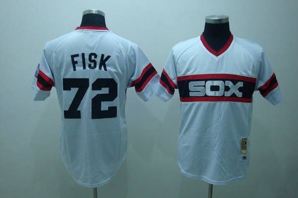 Mitchell and Ness 1985 White Sox #72 Carlton Fisk Stitched White Throwback MLB Jersey